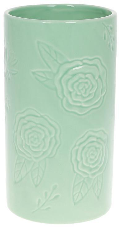 Ваза "М’ятна Троянда" 12.1х12х21.9см greenpharm керамічна м’ятна, фото 1