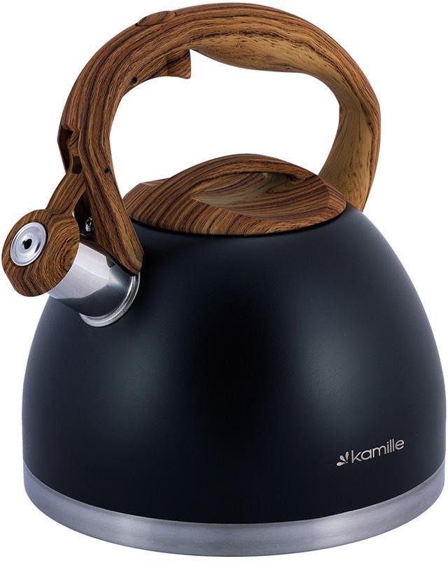 Чайник Kamille Whistling Kettle Black 2.7л greenpharm з нержавіючої сталі зі свистком, фото 1