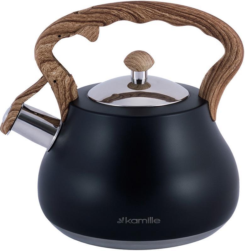 Чайник Kamille Whistling Kettle Black 2.7л greenpharm з нержавіючої сталі зі свистком (чорний), фото 1