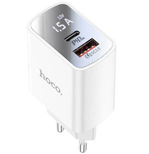 Адаптер мережі HOCO DC27, USB, Type-C, 20W, 3A, PD, QC, білий
