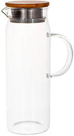 Глечик скляний Lorenza 1500мл greenpharm greenpharm з бамбуковою кришкою