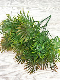 Штучна віяльна пальма для декору (зелена з коричневим запиленням 40 см)