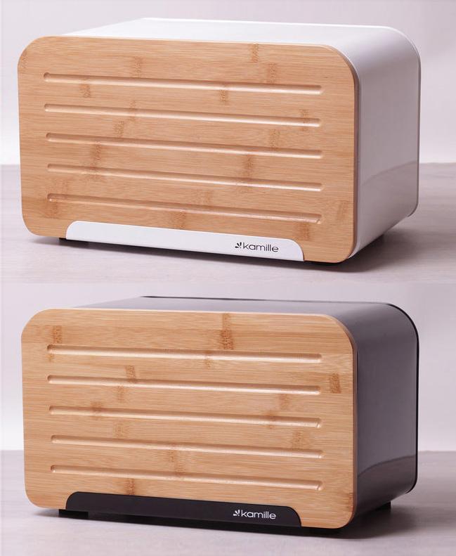 Хлібниця Kamille Breadbasket Steel&Bamboo 35х20см greenpharm  з нержавіючої сталі, фото 1