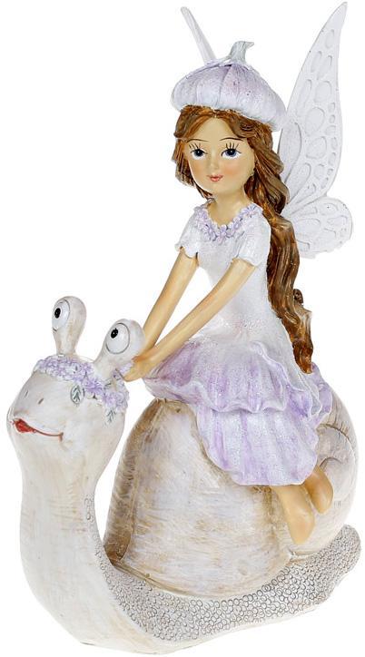 Декоративна статуетка "Фея на Равлику" 12х7.5х16см greenpharm, полистоун, ліловий, фото 1