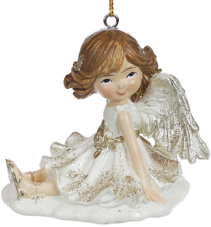 Набір 6 підвісних статуеток "Янголятко на Хмарці" 7см greenpharm, полистоун, білий з шампанню, фото 1