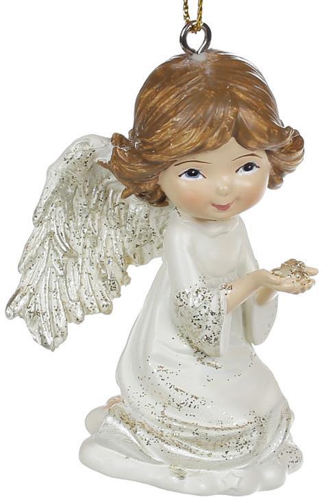 Набір 6 підвісних статуеток "Янголятко" 6.5см greenpharm, полистоун, білий з шампанню, фото 1
