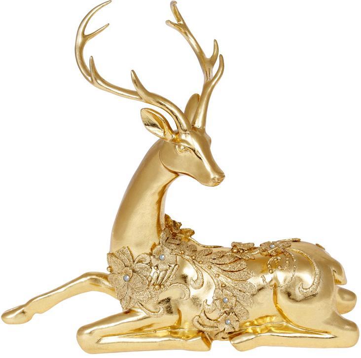 Декоративна статуетка "Олень у мереживі" 37.5х36см greenpharm, полістоун, золото, фото 1