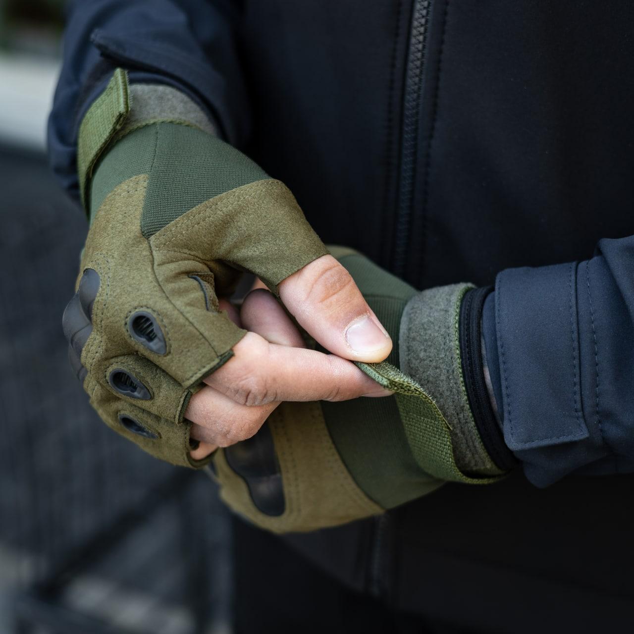 Тактические Перчатки Без Пальцев Для Военных Хаки Военные Перчатки Беспалые Армейские Штурмовые Олива - фото 4 - id-p1655398794