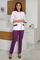 Медичний жіночий костюм "Avrora" біло-фіолетовий