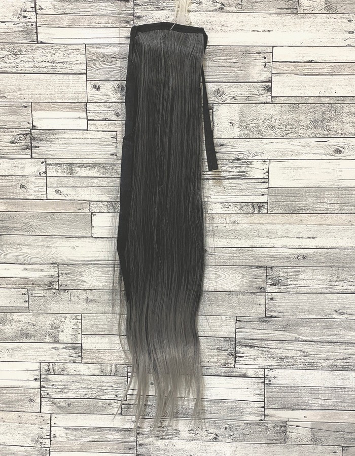 Накладний хвіст чорно-сірий прямий №1bt171 на стрічці шиньйон штучний термо, фото 1