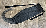 Накладний хвіст чорно-сірий прямий №1bt171 на стрічці шиньйон штучний термо, фото 2