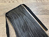 Накладний хвіст чорно-сірий прямий №1bt171 на стрічці шиньйон штучний термо, фото 3