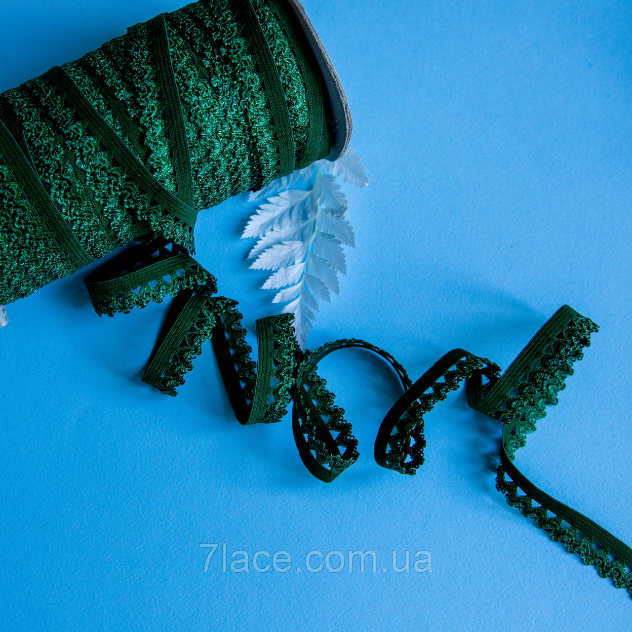Оздоблювальна (станова, ажурна) резинка для нижньої білизни / колір ТЕМНО-ЗЕЛЕНИЙ / ширина 1,5 см / замовлення від 1 метра, фото 1