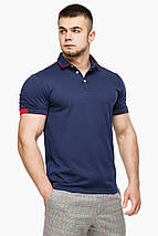 Чоловіча стильна футболка поло колір темно-синій-червоний модель 6618 (ОСТАЛСЯ ТОЛЬКО 48(M), фото 3