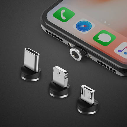 Кабель магнітний 3в1 Type-C Lightning Micro 1 м 2.4 А червоний Puluz SYA001077101B, фото 3