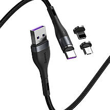 Магнітний кабель Type-C Micro Lightning 5 А 1 м 480 МБ/с чорний Baseus CA1T3-BG1, фото 3