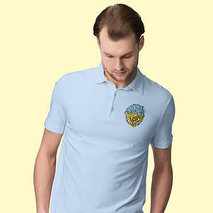 Сорочка поло небесно-блакитна з принтом Україна в серці