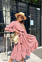Літня сукня міді з оборкою по подолу з довгими рукавами з 42 по 48 розмір, фото 6