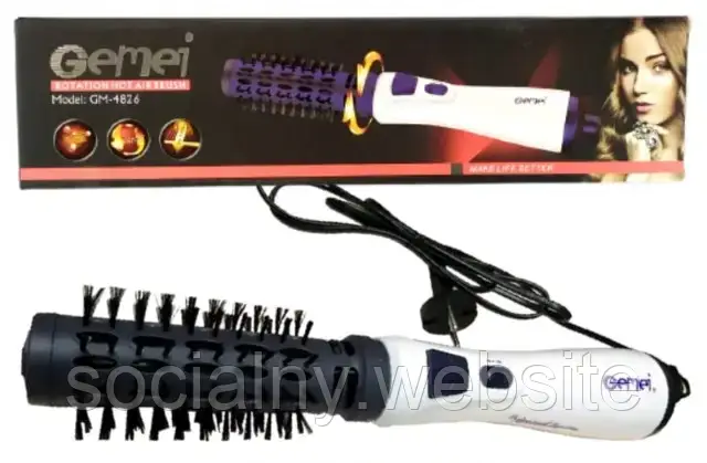 Фен електричний сенсорний для сушіння та укладання волосся щітка двостороннього обертання GEMEI GM-4826 стайлер