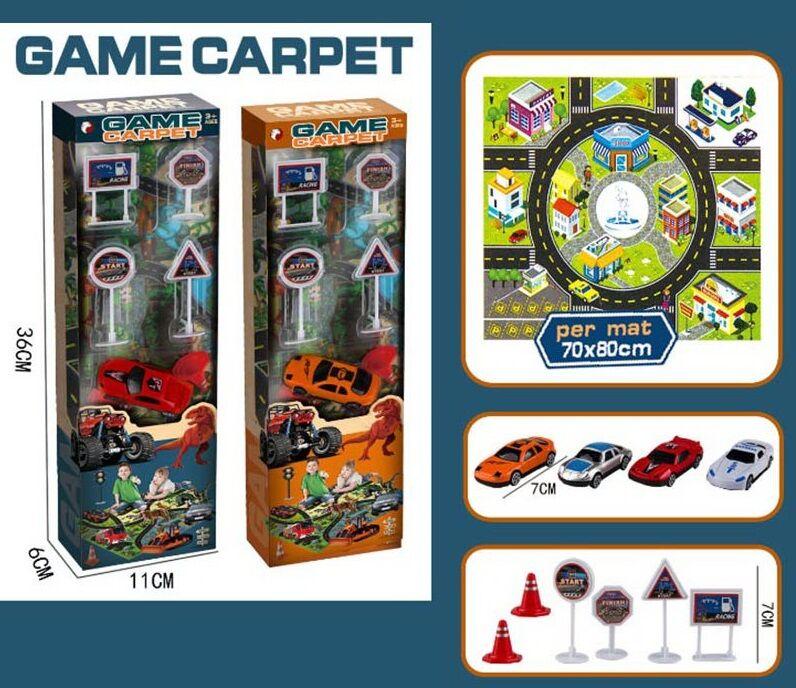 Набір машин B 801-3/4/5/6 (96/2) 2 різновиди, машинка, ігровий килимок, дорожні знаки, у коробці, фото 1