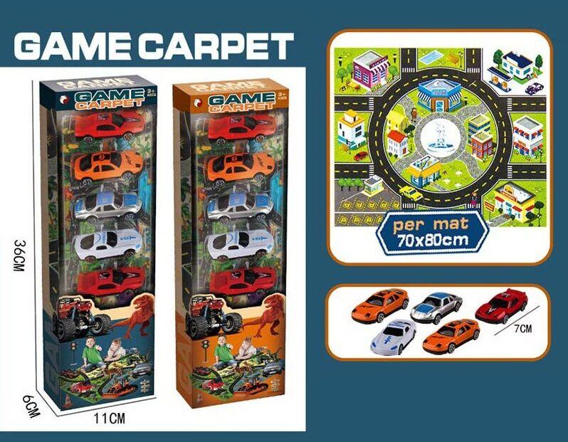 Набір машин B 801-A3/A4/A5/A6 (96/2) 2 різновиди, 5 машинок, ігровий килимок, у коробці, фото 1