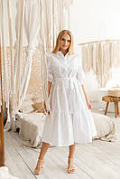 Чарівне плаття А-сілуета білого кольору з рукавом-фонаріком і поясом,розміри від 42 до 52