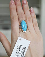 Крупное серебряное кольцо женское с овальным бирюзовым камнем Массивный перстень из серебра