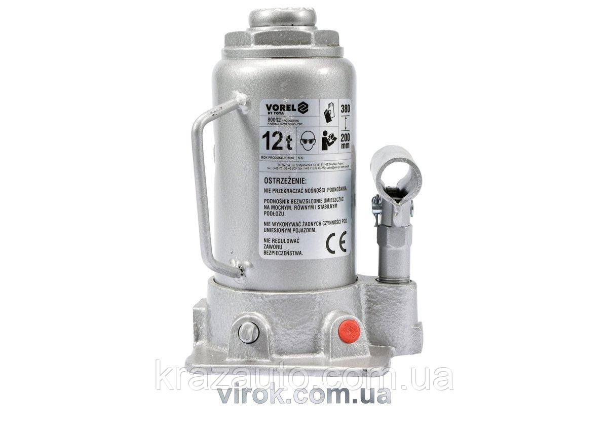 Домкрат гідравлічний стовпець VOREL; F = 12 т, раб. висота — 200- 380 мм, фото 1