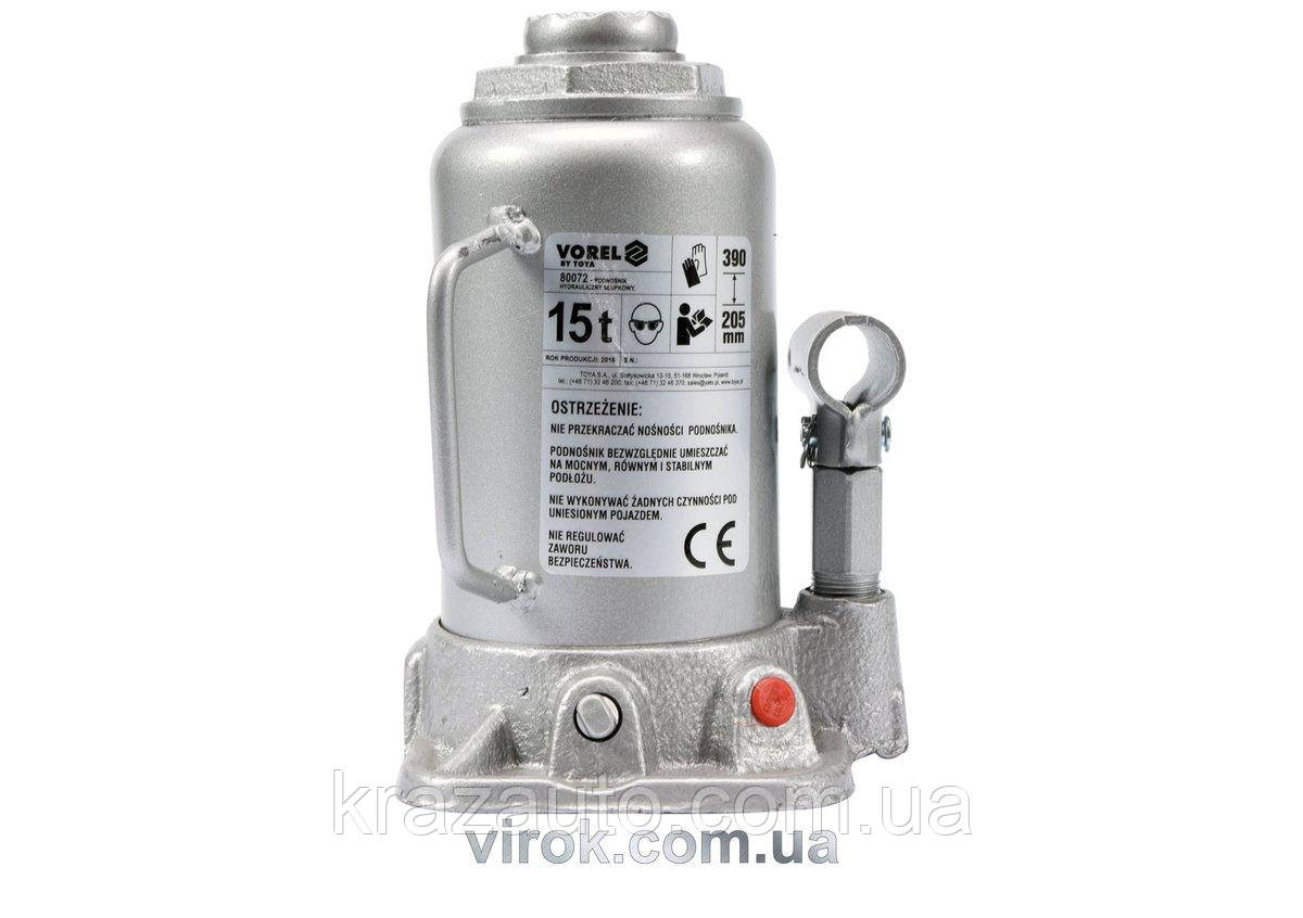 Домкрат гідравлічний стовпець VOREL; F = 15 т, раб. висота — 205-390 мм, фото 1