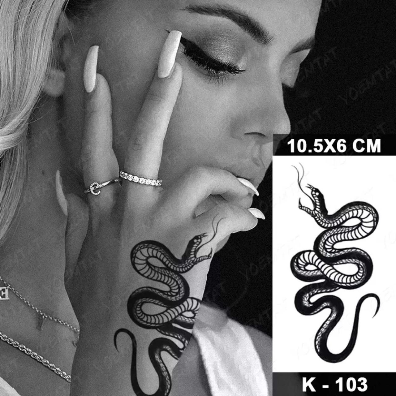 Тату tattoo тимчасове тату наклейка на тіло одноразове літо змія, фото 1