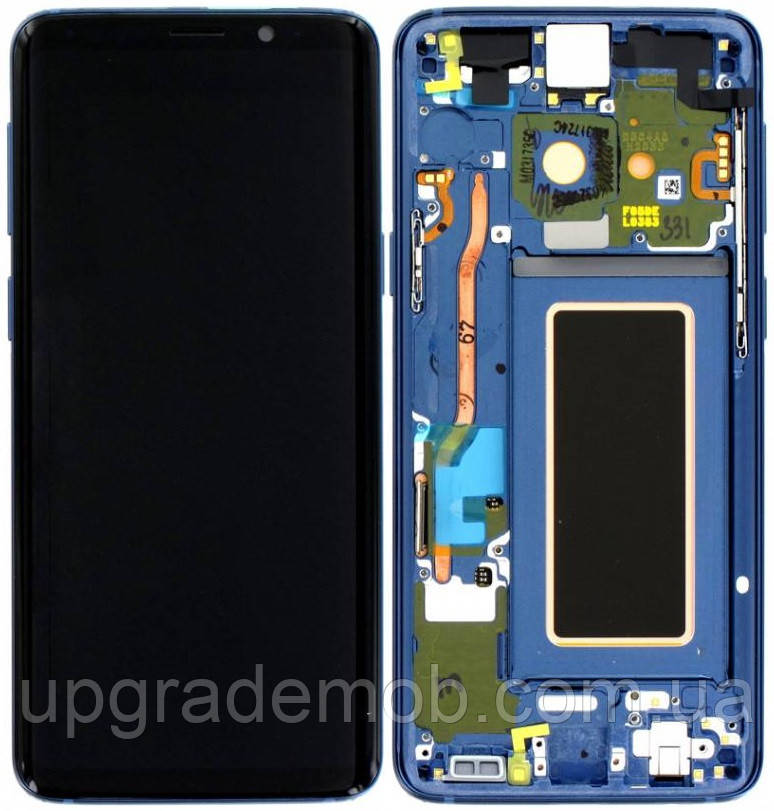 Дисплей модуль тачскрин Samsung G960 Galaxy S9 чорний Amoled оригінал сервісне паковання з рамкою синього кольору