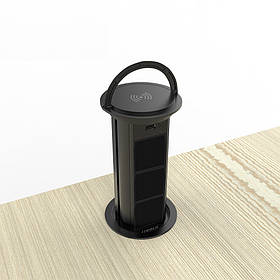 Висувний блок для трьох розеток з USB та бездротовою зарядкою Livolo Чорний (VL-SHS022-B)