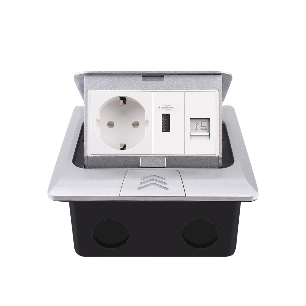 Розетка підлогова подвійна LIVOLO срібна, вбудована у підлогу, з USB 10Вт, інтернет RJ-45, для кухні, офісу чи, фото 1