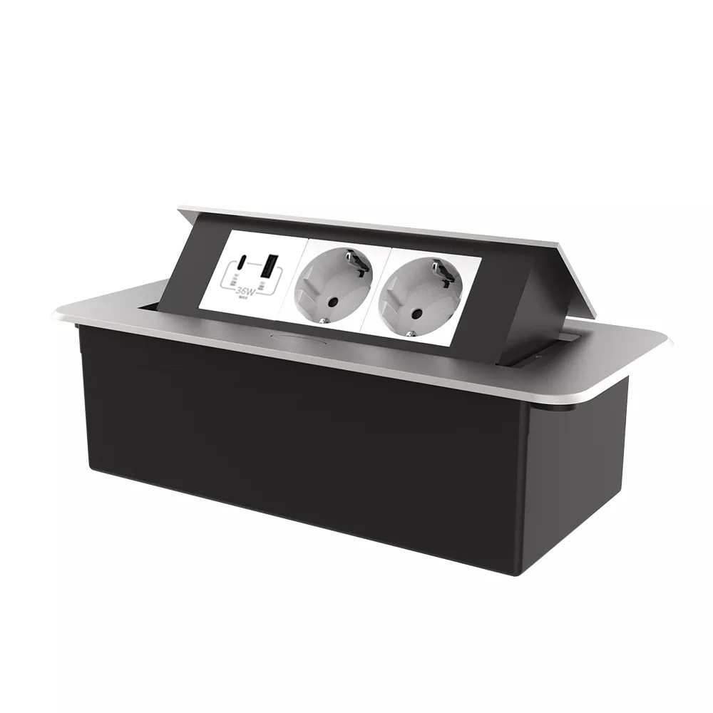 Розетка меблева подвійна з USB-A та USB-С Livolo білий в сірому (VL-SHS013-TC-UA.UC-WP-S), фото 1