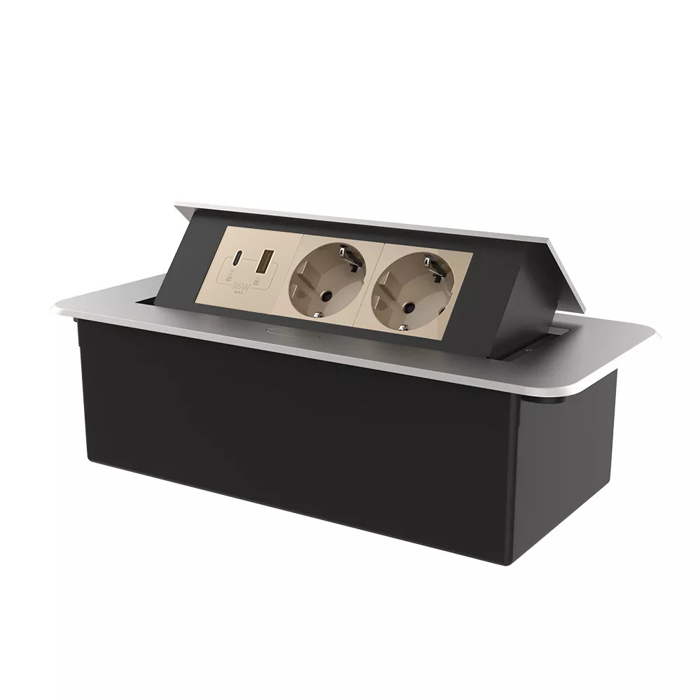 Розетка меблева подвійна з USB-A та USB-С Livolo золотий в сірому (VL-SHS013-TC-UA.UC-AP-S), фото 1