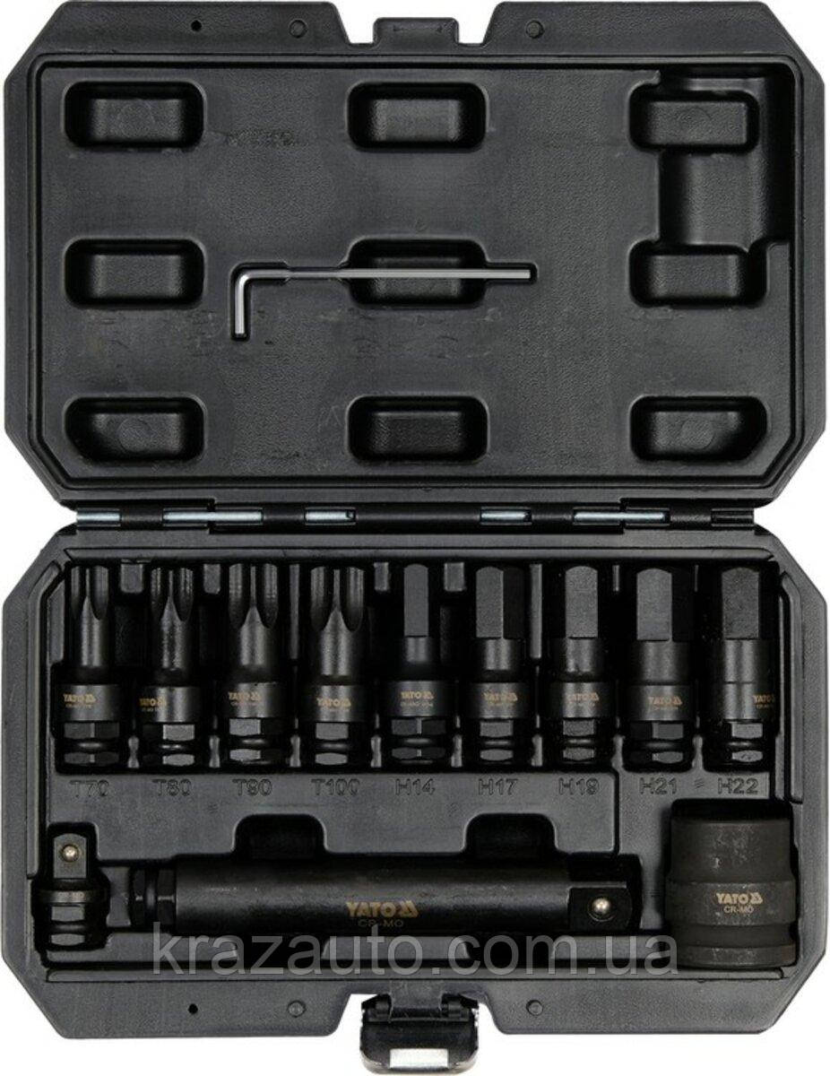 Набір насадок викруткових ударних YATO: TORX/HEX до квадратів 1/2", 3/4", 12 елем. YT-10655, фото 1