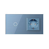 Сенсорний вимикач 1 сенсор 1 розетка Livolo блакитний скло (VL-C701/C7C1EU-19), фото 2