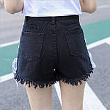 Шорти жіночі джинсові жіночі чорні, зі шнурівкою модні короткі 42/44, фото 3
