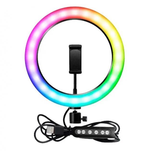 Кільцева LED лампа RGB MJ26 USB 26 см | Кільцеве студійне світло | Світлодіодна лампа різнокольорова
