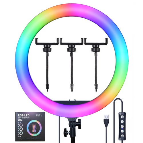 Кільцева LED лампа RGB MJ36 USB 36 см | Кільцеве студійне світло | Світлодіодна лампа різнокольорова