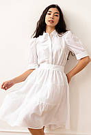Классическое люксовое белое платье-миди с коротким рукавом коттон, размеры от 42 и 50