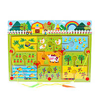 Игрушка-лабиринт "Happy Farm" на деревянной доске с магнитными шариками и магнитными палочками, 40х30х1,5cm