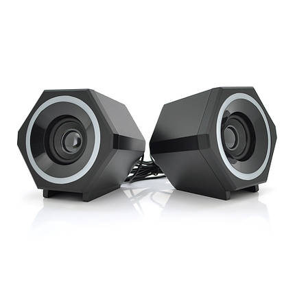 Колонки 2.0 Kisonli L-6060 для ПК і ноутбука, USB + 3.5 mm, 2x3W, 20Hz- 20KHz, з підсвіткою RGB, Black, BOX,, фото 1