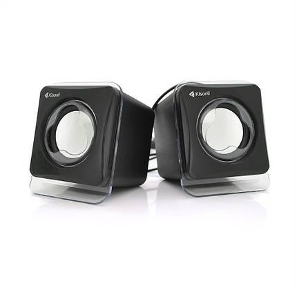 Колонки 2.0 Kisonli V410 для ПК і ноутбука, USB + 3.5 mm, 2x1.5W, 20Hz-20KHz, Black, BOX, Q80, фото 1