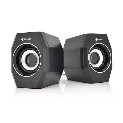 Колонки 2.0 Kisonli A-101S для ПК і ноутбука, USB + 3.5 mm, 2x3.5W, 20Hz-20KHz, Black, BOX, Q60, фото 1