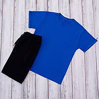 Черные мужские Шорты с синей футболкой на парня Качественный мужской костюм Трикотаж Одежда спорт мужчине