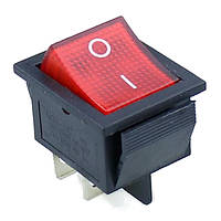 Переключатель клавишный КП-2и-220В 4 контакта, 2 положения с фиксацией "вкл-выкл"", с подсветкой, красный