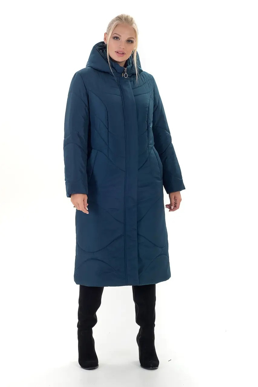 Жіноче тепле довге зимове пальто, великі розміри, фото 1
