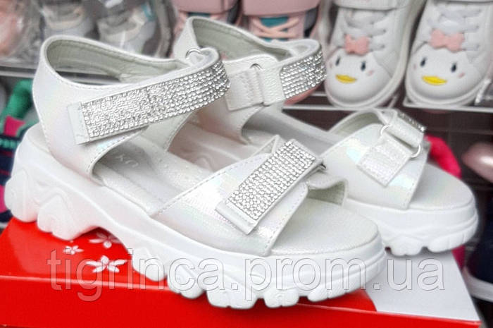 Купить Детские Босоножки на платформе для девочки белые с камнями 32(20 ...
