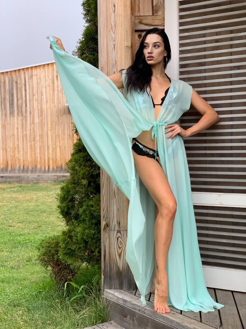 Довга пляжна туніка із шифону на кулісці в кольорах 58KP1029, фото 1